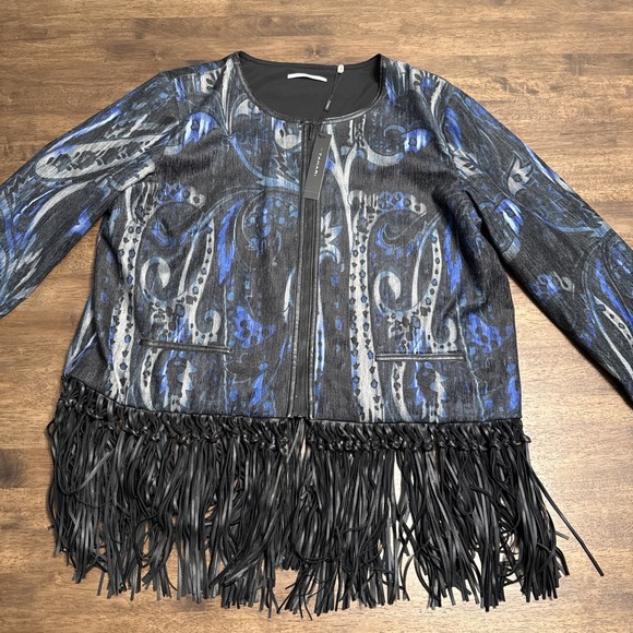 Tahari Jackets & Blazers - Tahari Brunella Fringed Black Fringe Paisley Print Jacket‎ XL NWT New $158